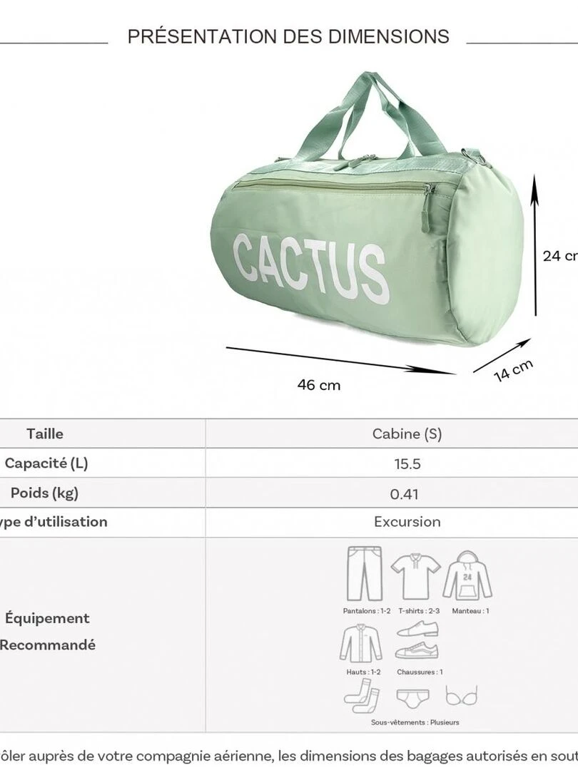 Sac de voyage week end 15 5L et sport sans roulettes Vert