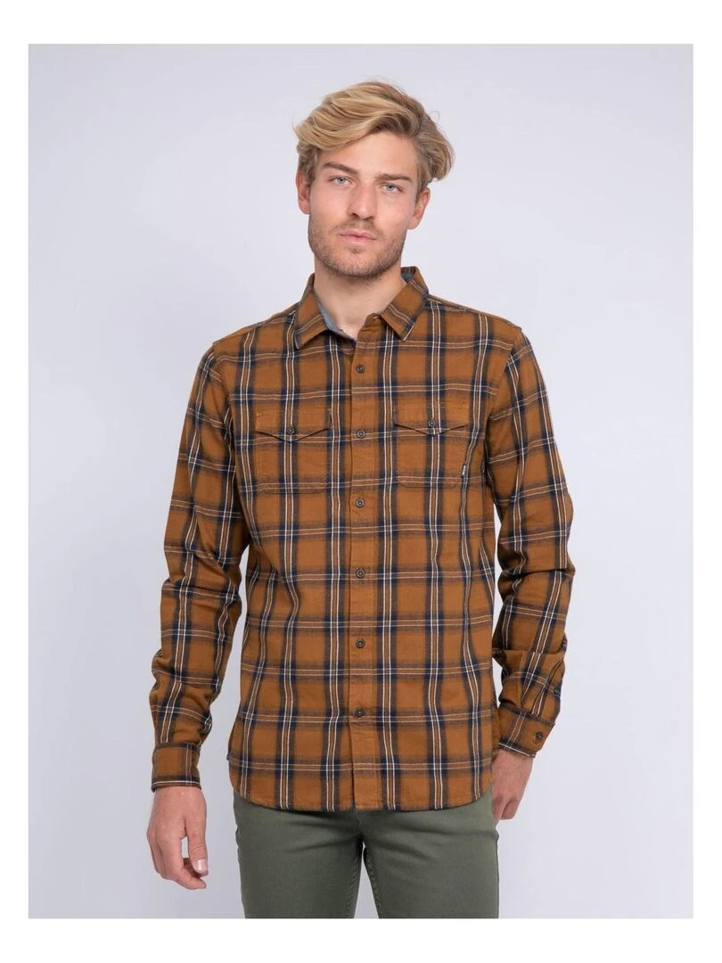 Chemise manches longues carreaux TORIKO Marron