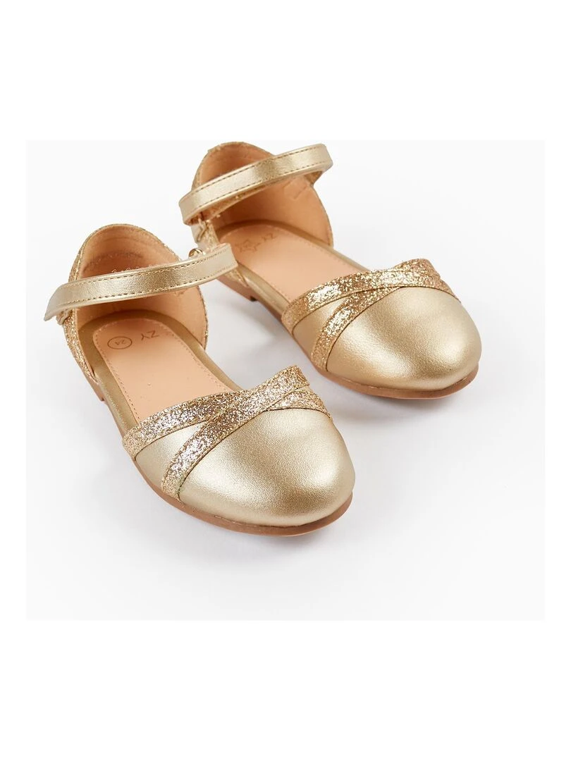 Ballerines à Paillettes pour Bébé Fille CÉRÉMONIE Or rose