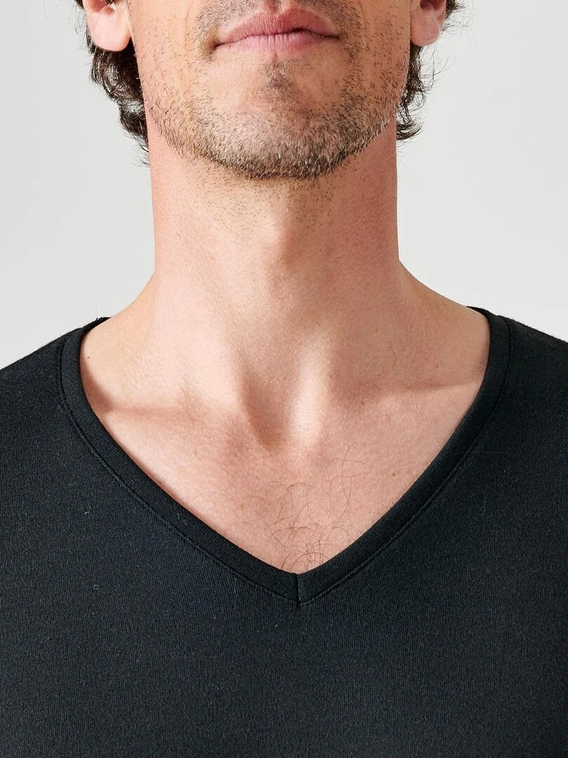 T shirt col V manches courtes maille classique Thermolactyl   Damart   Noir