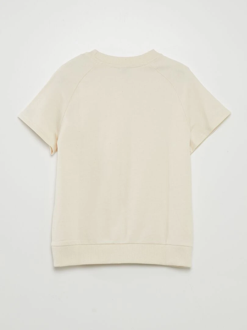 Tee shirt épais en coton avec poche kangourou   Ecru