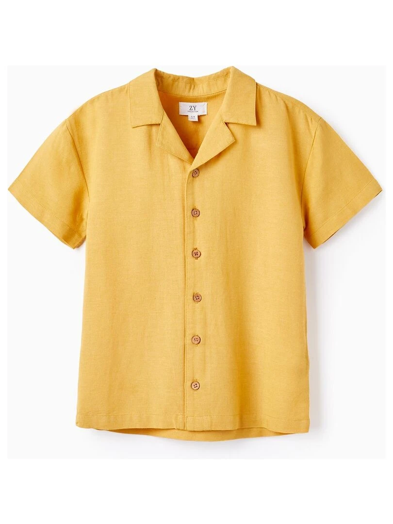 Chemise à Manches Courtes en Lin pour Garçon manches courtes Blanc Orange clair