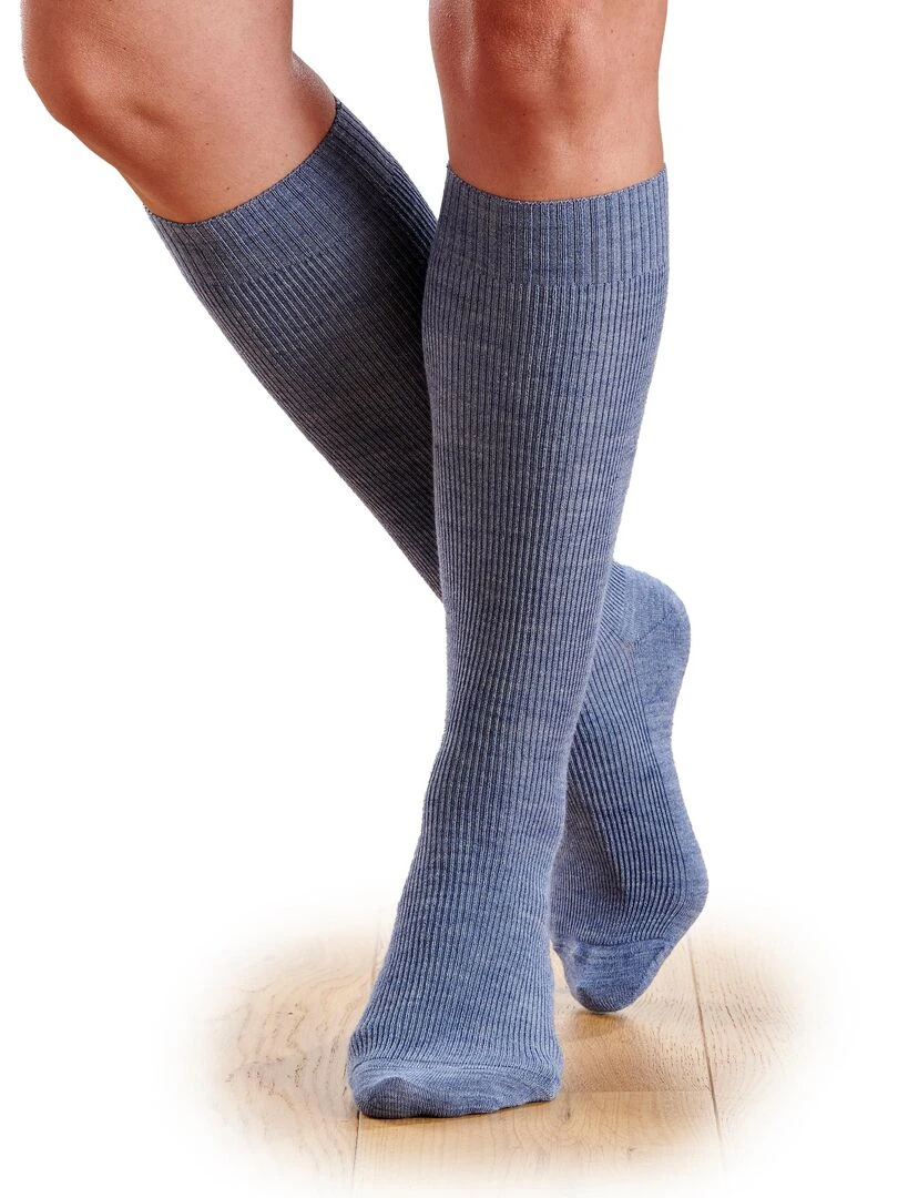 Lot de 2 paires de mi bas Thermolactyl et laine Damart Bleu