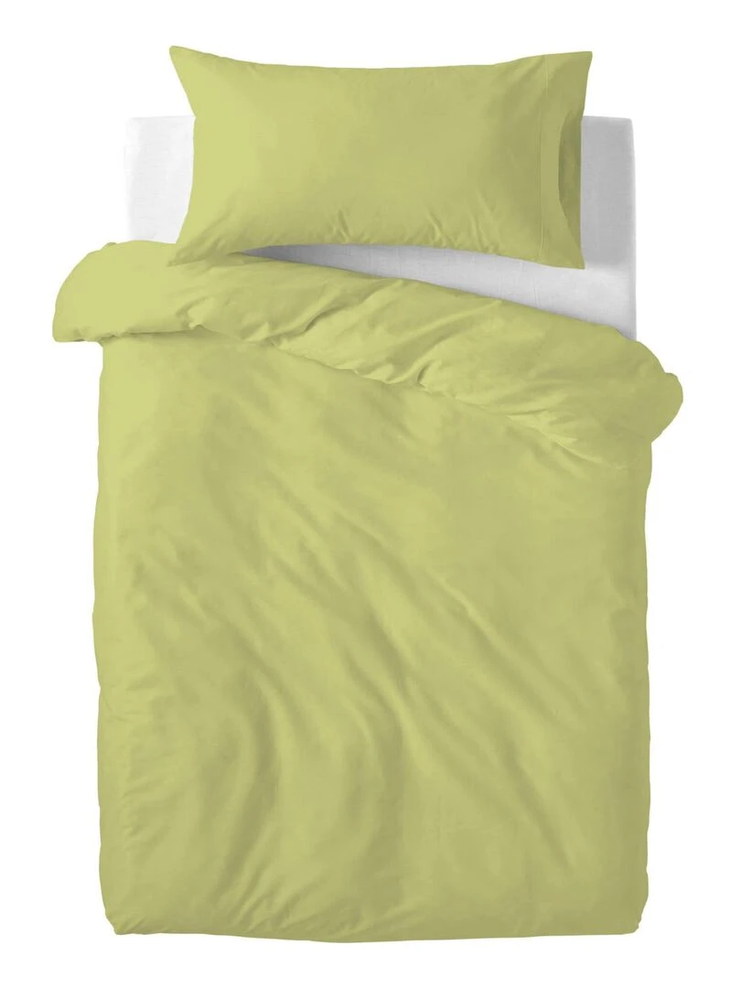 Parure housse de couette 2 pièces Basic Berceau "Happyfriday"   Vert olive