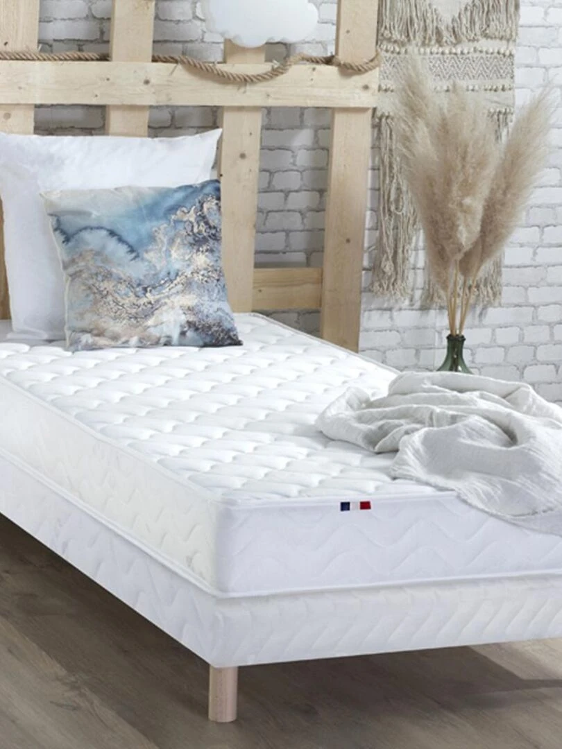 Ensemble Matelas Ressorts Fermes biconiques SPECTRE + Sommier Made in France Sommier Blanc Blanc
