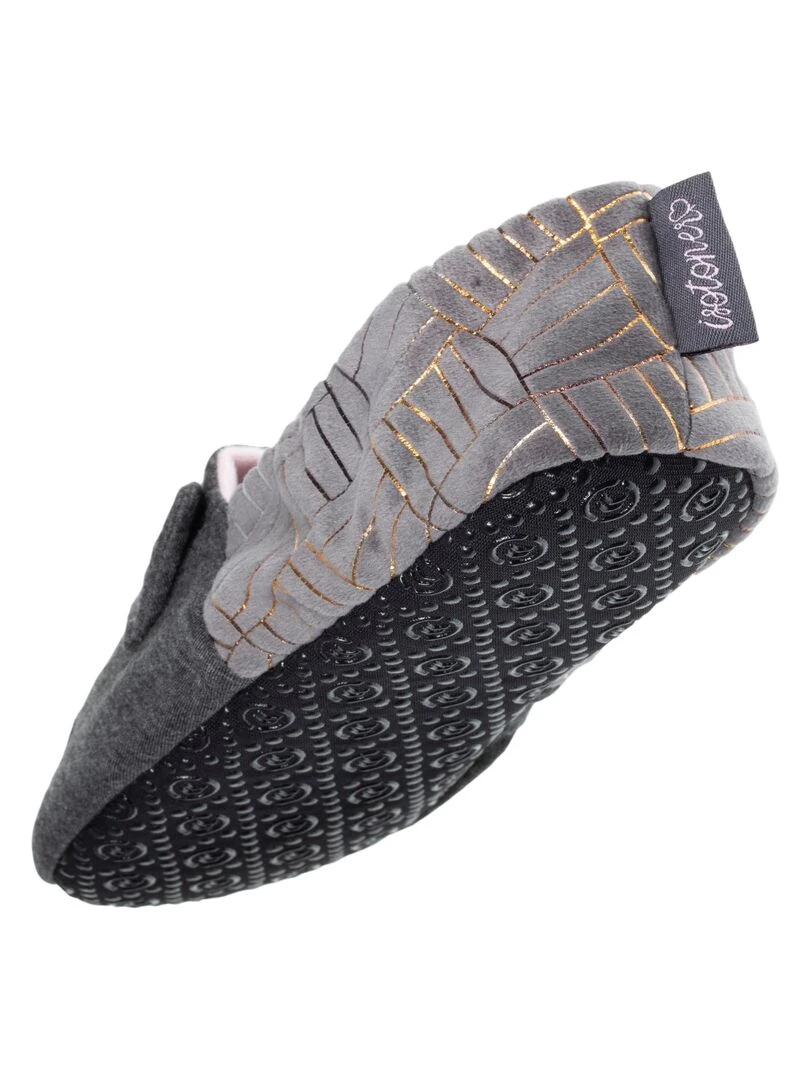 Chaussons slippers Femme 3D Gris chiné foncé   Gris chiné