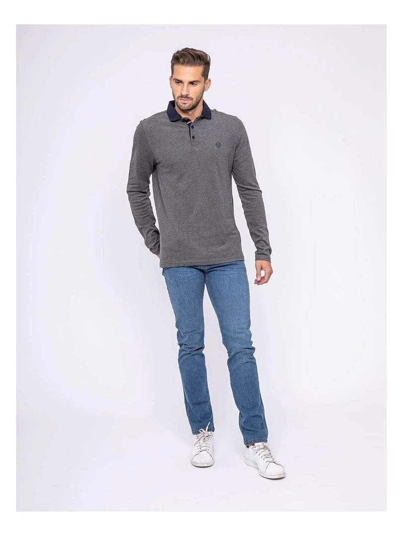 Polo manches longues pur coton PIRATE   Noir