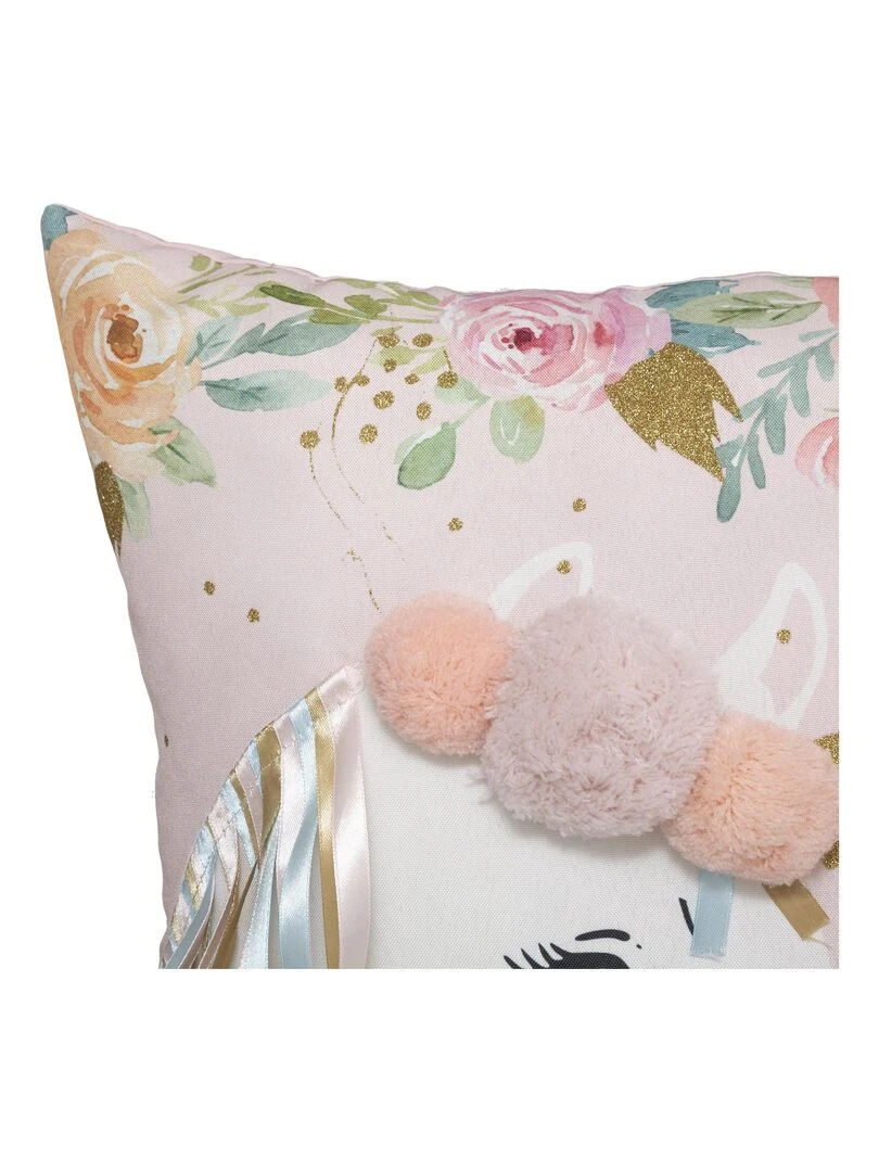 Coussin licorne et pompons   Rose clair