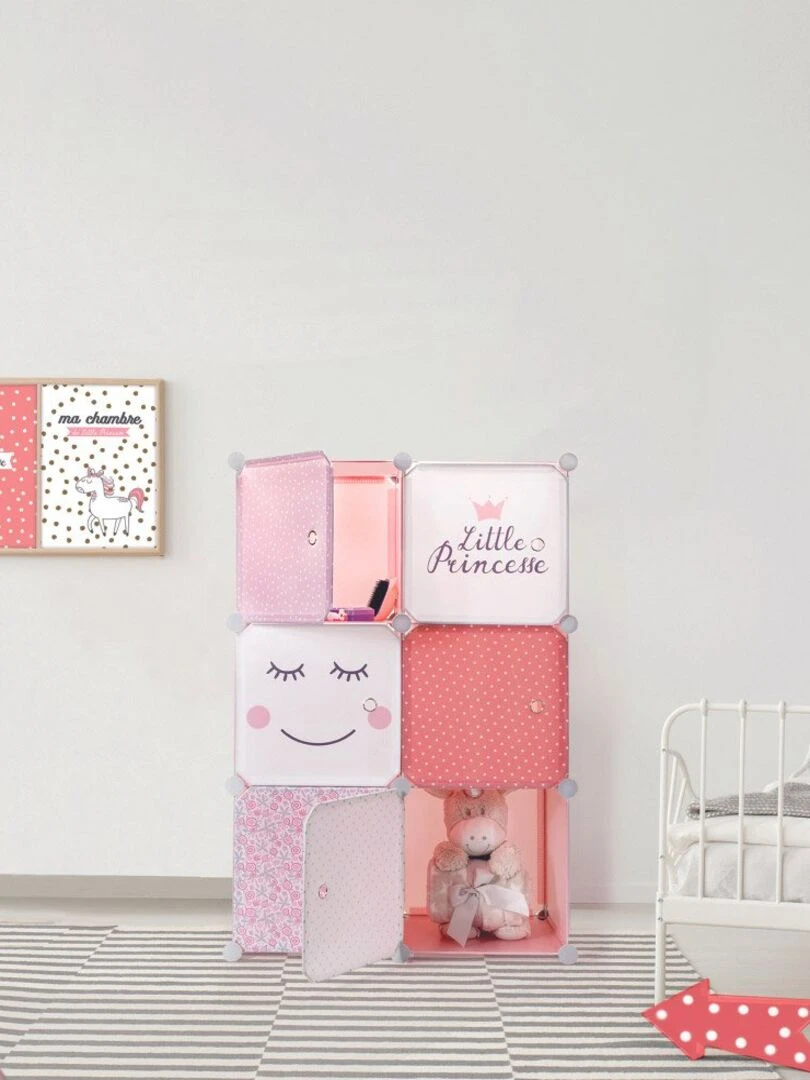 Rangement enfant armoire modulable 6 cubes fille Rose