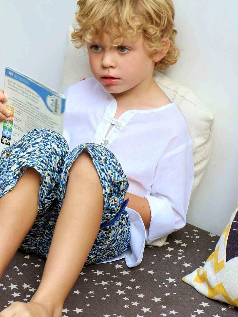 Bermuda Bleu Imprimé Multicole Garçon  ARCACHON   'LA FAUTE A VOLTAIRE'   Bleu