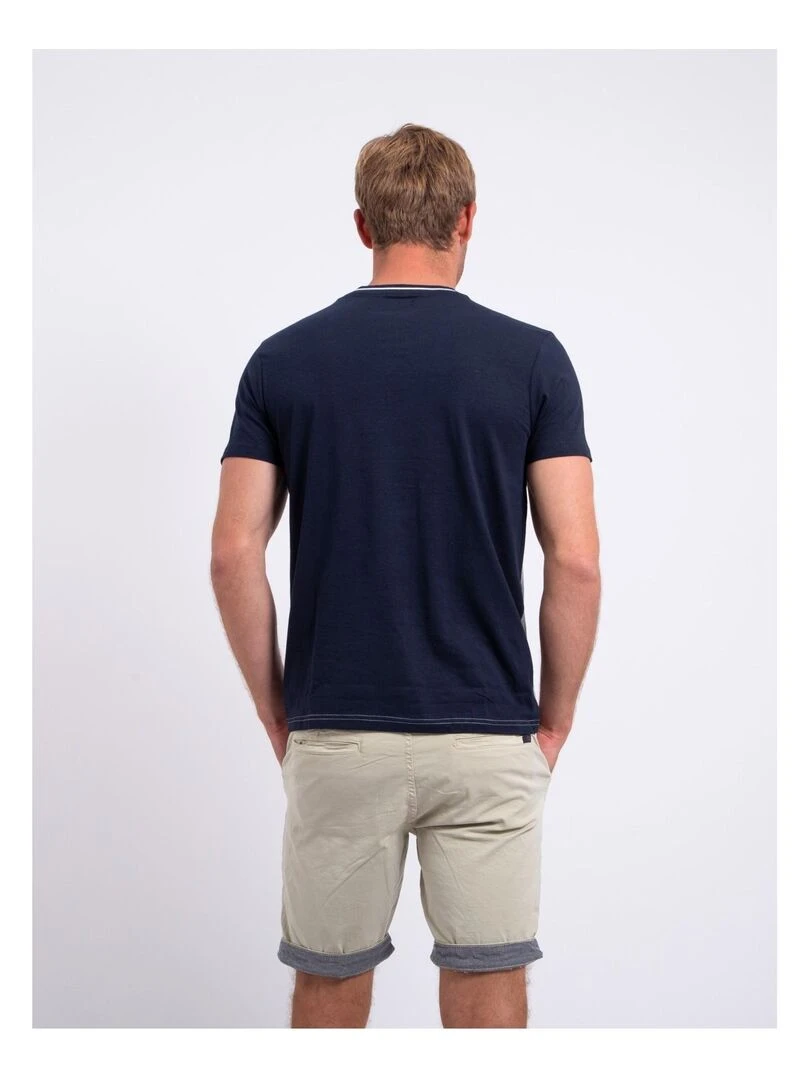 T shirt col rond pur coton NABELO Bleu marine