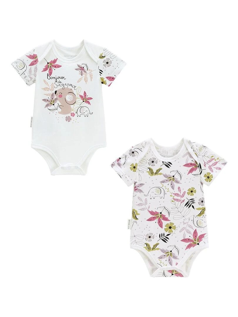 Lot de 2 bodies bébé manches courtes Singapour Ecru