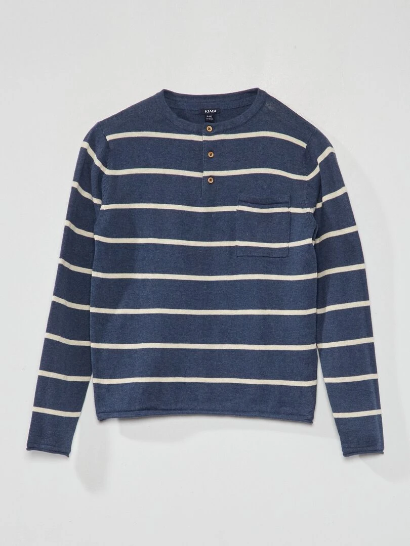 Pull léger à col tunisien Bleu