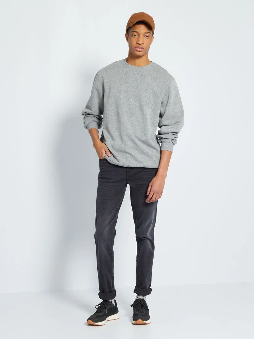 Sweat en molleton uni à col rond +1m90 gris chiné