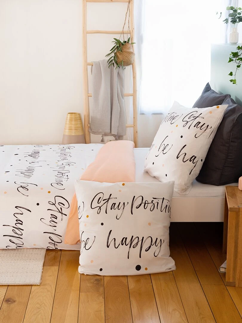 Parure de lit avec inscriptions 2 personnes Blanc