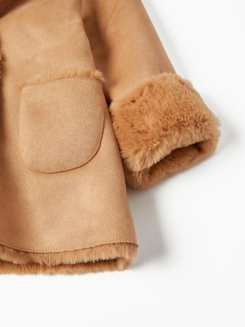 Manteau en Suédine et Fausse Fourrure Bébé Fille   LE CHALET   Beige