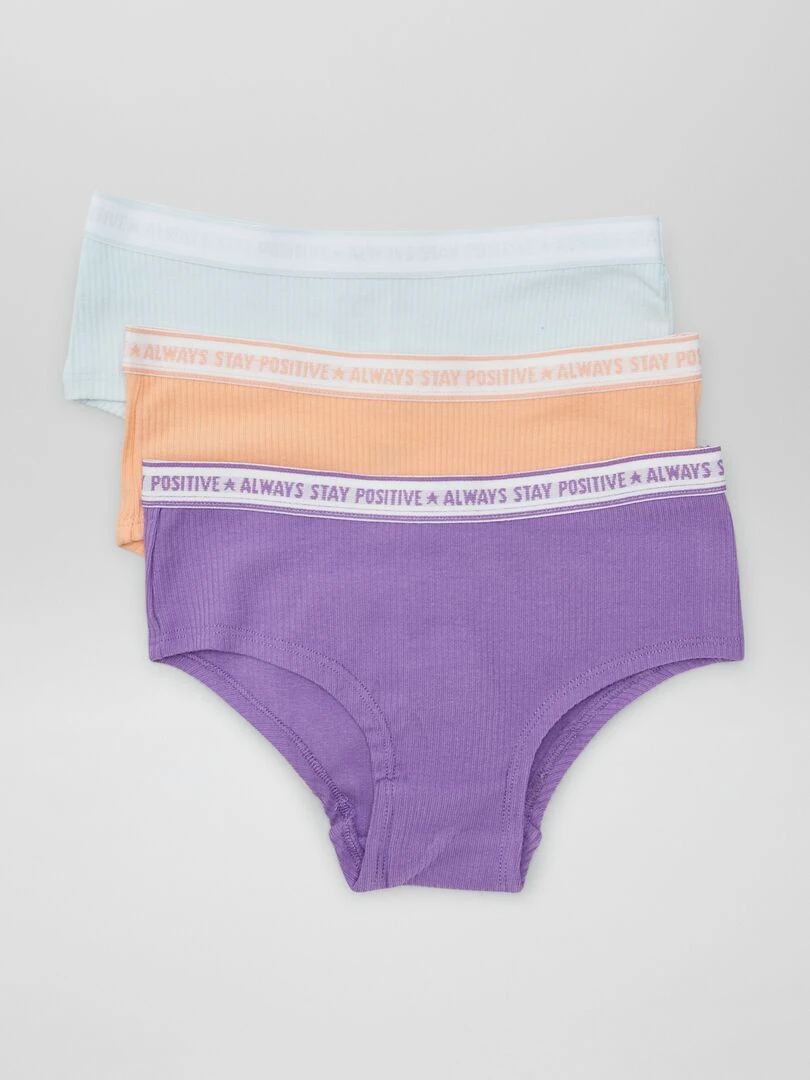 Lot de 3 shorties en maille côtelée Violet/rose/bleu