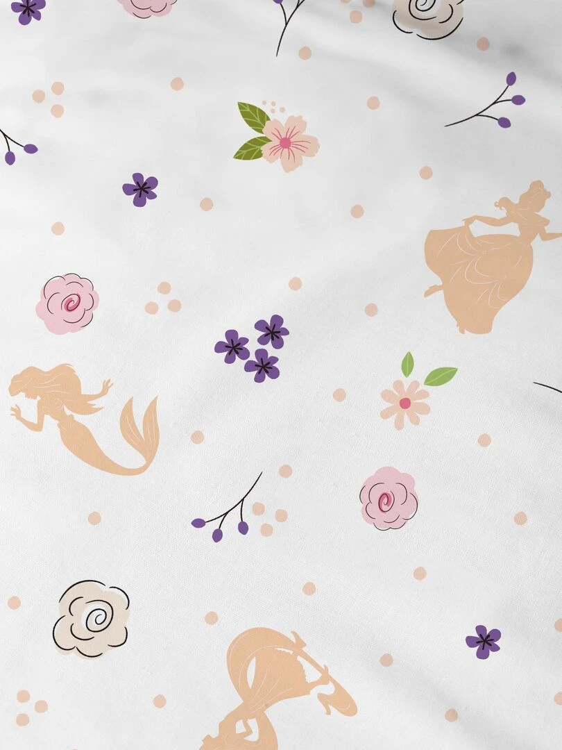Drap housse imprimé 100% coton DISNEY HOME PRINCESSE BAL Blanc