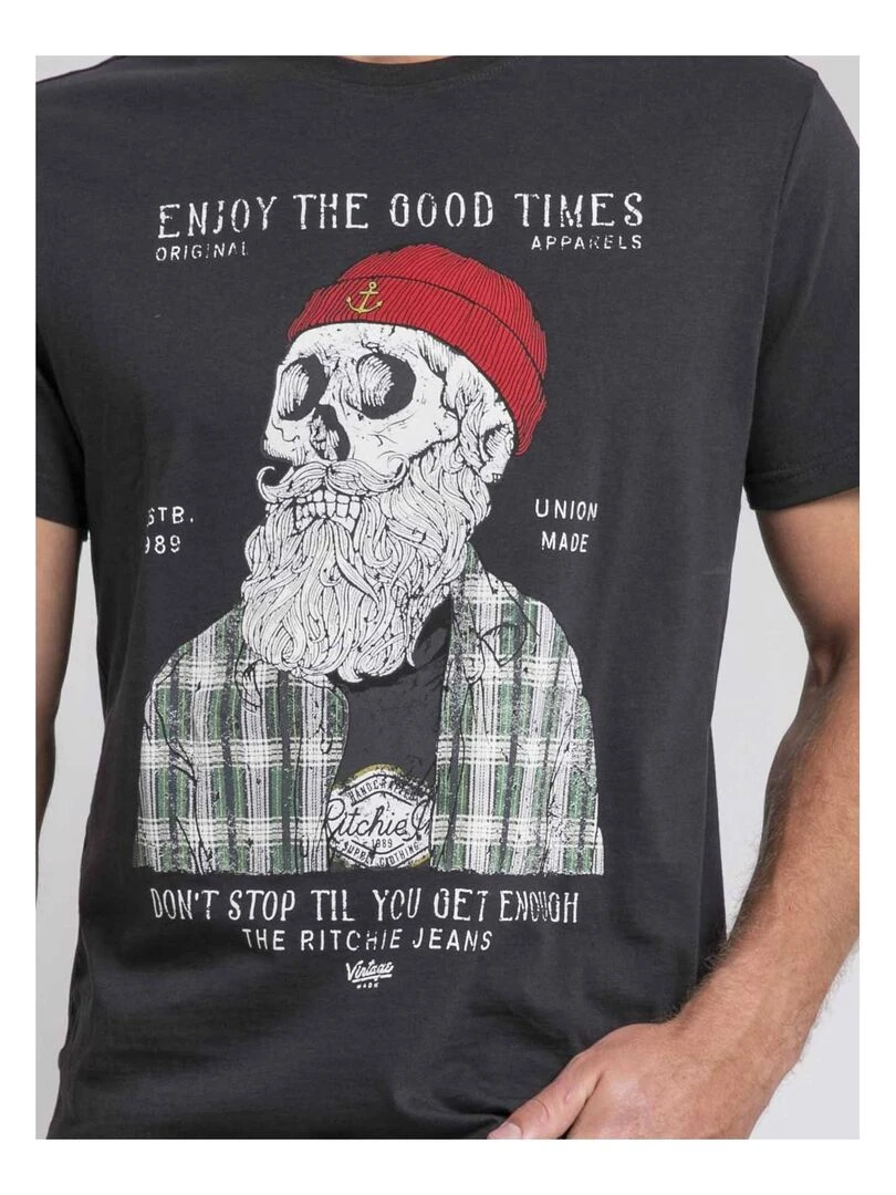 T shirt col rond pur coton JORUSTIX   Gris