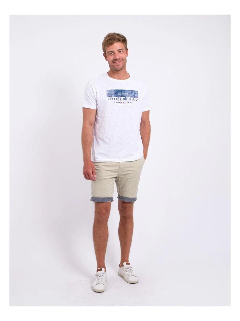 T shirt manches courtes col rond pur coton NOTELOX   Blanc