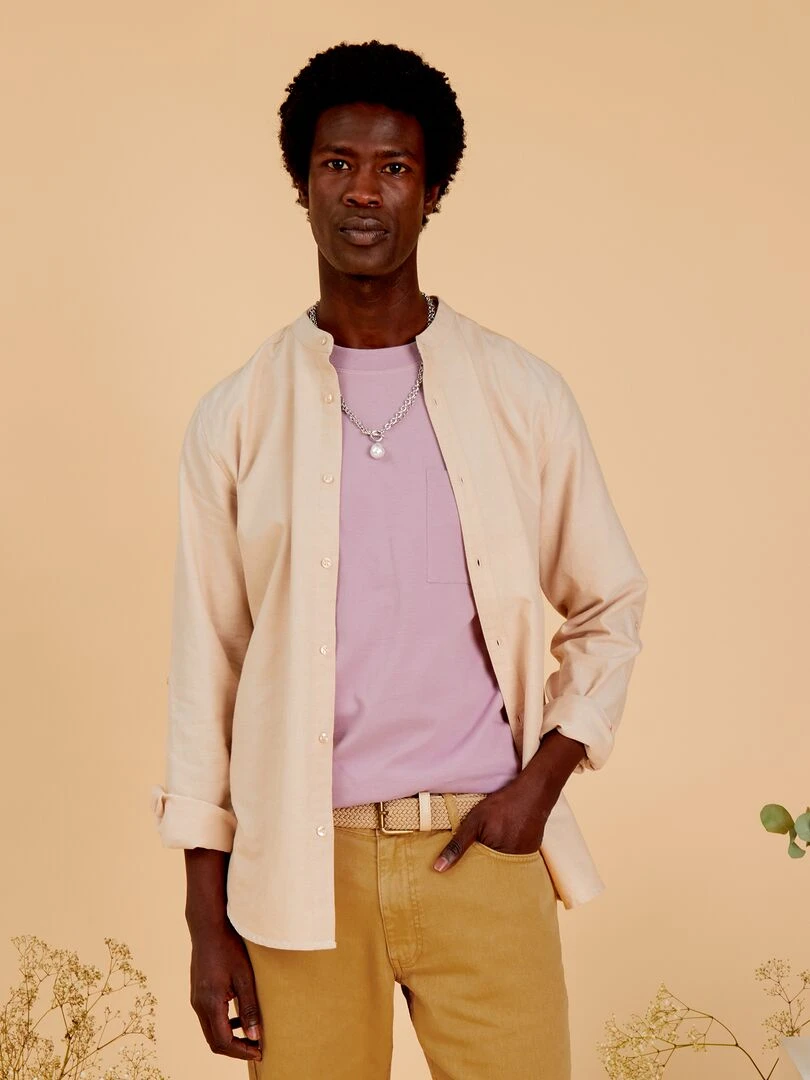 Chemise oxford col mao   Beige