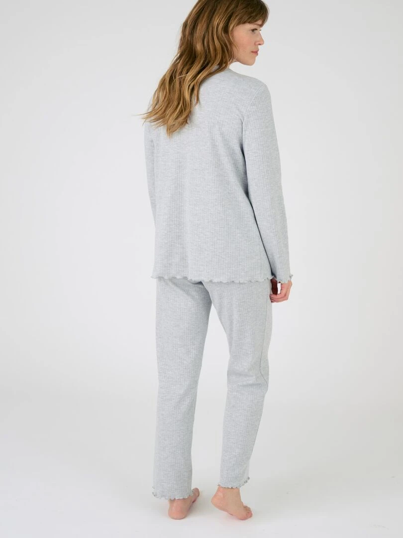 Pyjama maille interlock côtelée douce et souple   Damart   Gris chiné