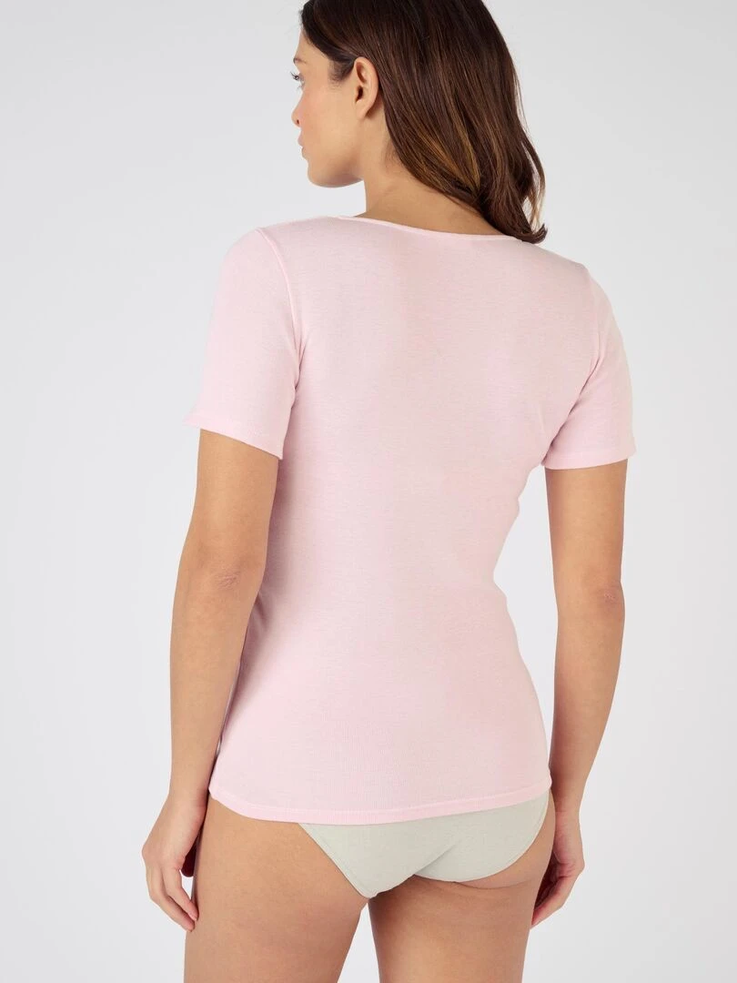 T shirt manches courtes fine côte guipure Thermolactyl   Damart   Mauve lilas