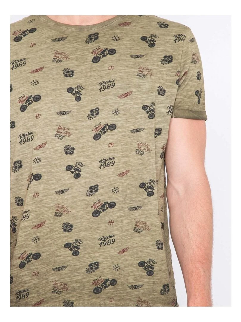 T shirt col rond pur coton NELITAR   Kaki