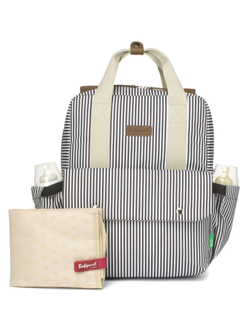 Sac à dos à langer Georgi Eco Rayures blanc et marine   Bleu