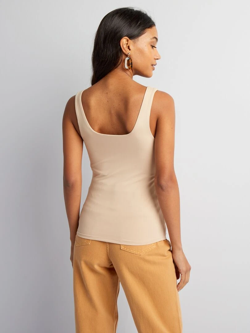 T shirt stretch à col carré   Beige