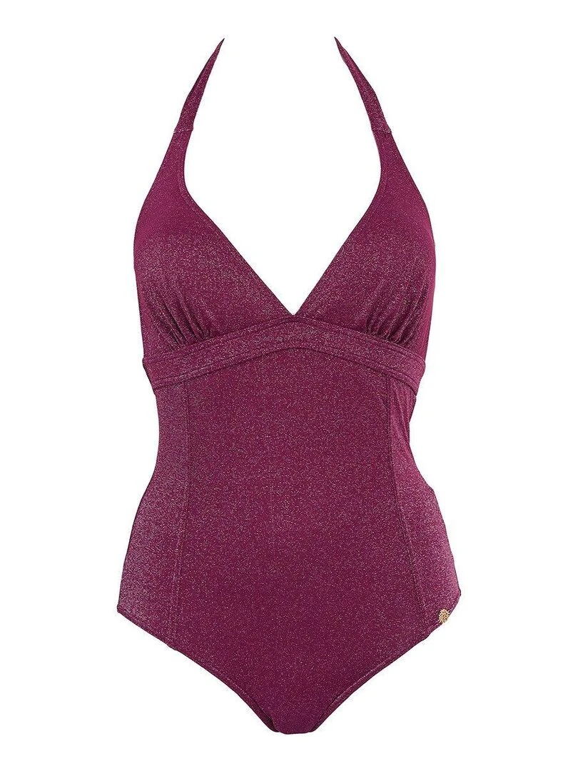 Maillot de bain 1 pièce brillant laçage au dos Vénus   Violet