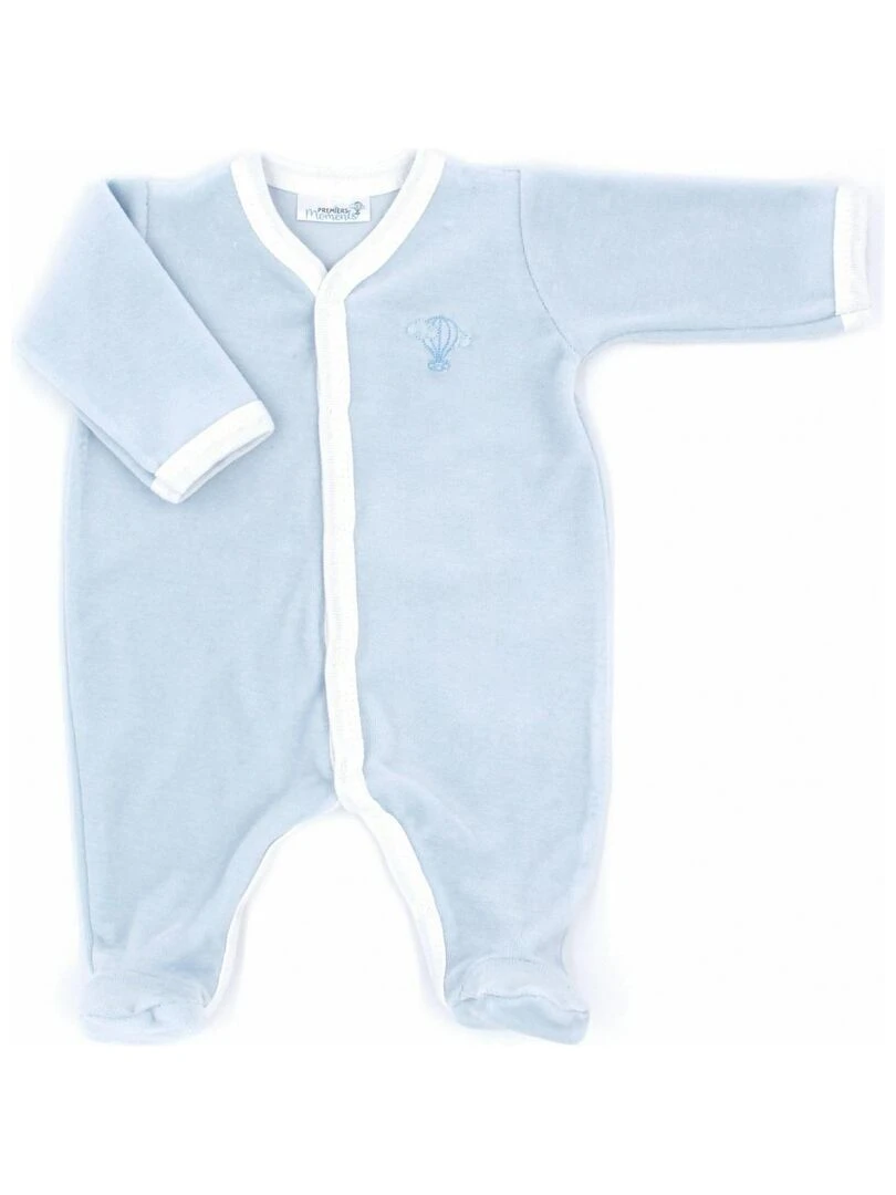 Pyjama velours 100% coton biologique 1 à 6 mois Bleu clair