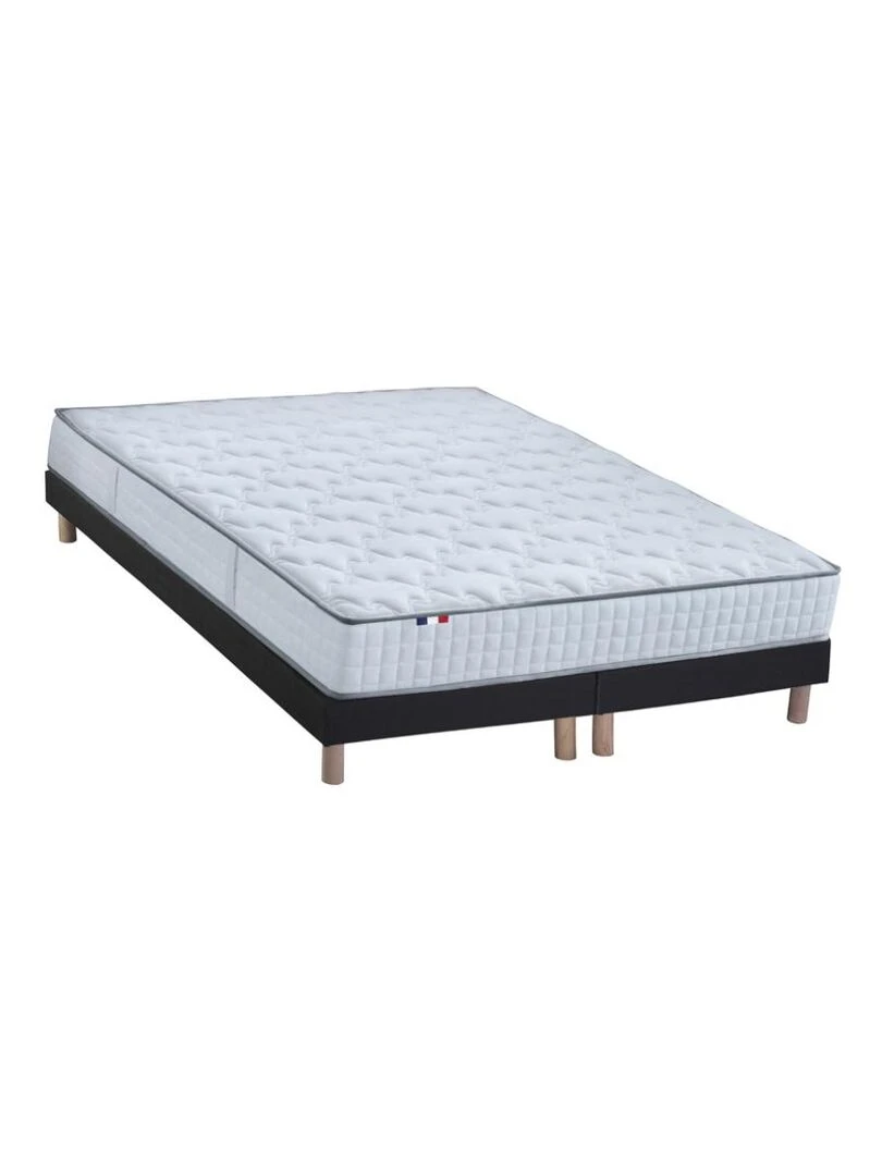 Ensemble Matelas Ressorts COSMOS + Sommier Made in France Sommier Noir Noir Blanc