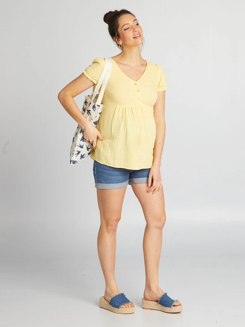Robe de maternité façon chemisier en gaze de coton Jaune