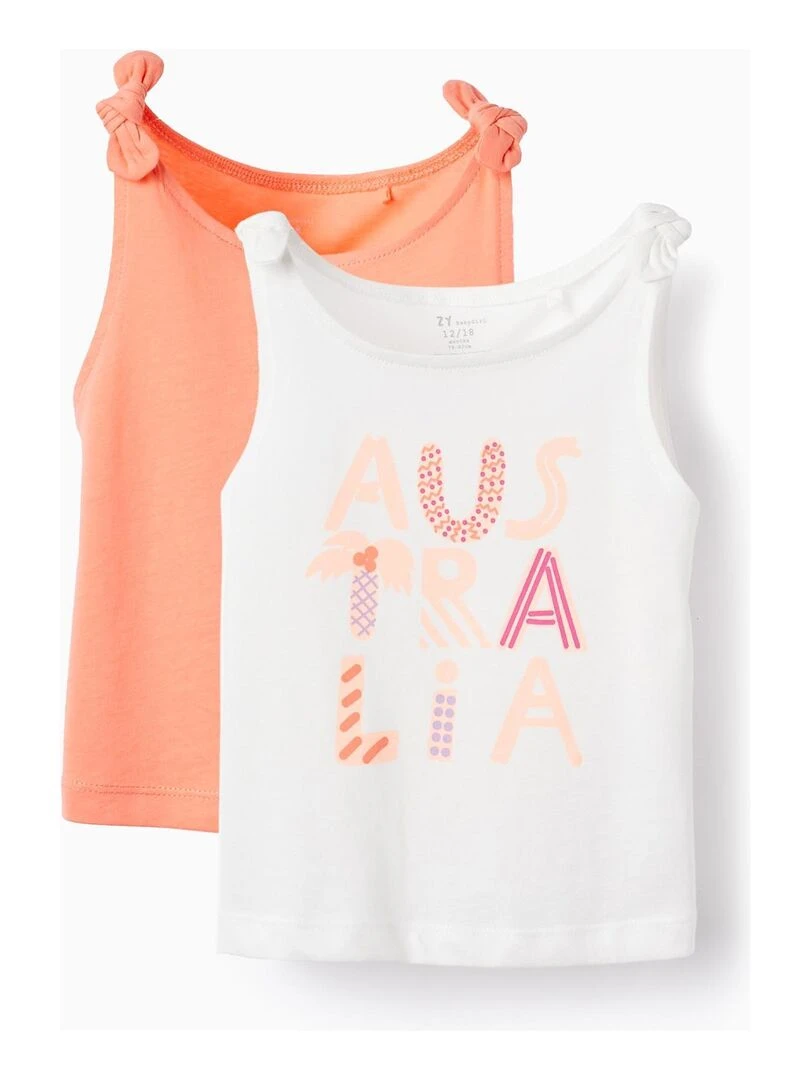 2 Tops De Coton Pour Bébé Fille 'Australie' manches courtes EXPLORING AUSTRALIA Rose