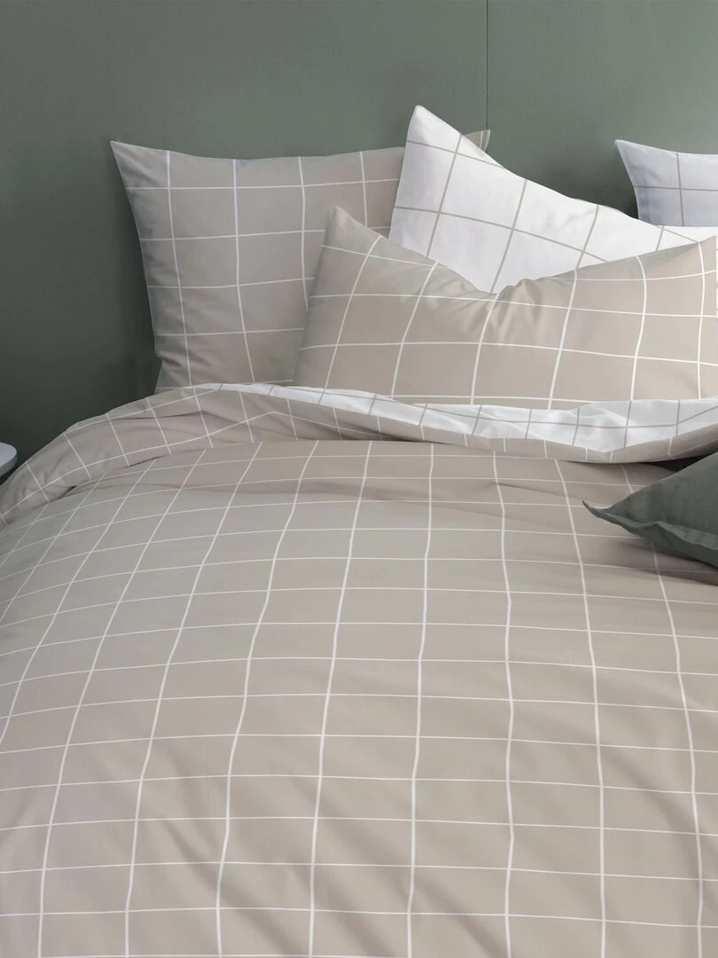 Parure de lit imprimée 100% coton  CHECKS   Beige gris