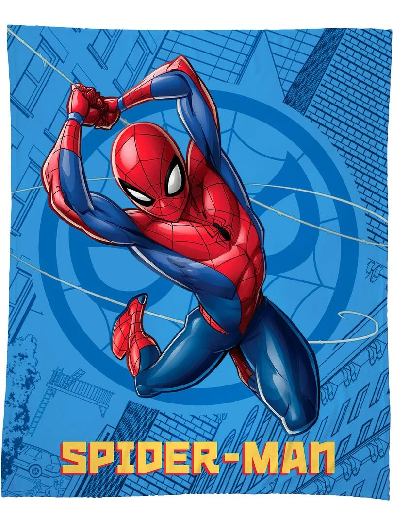 Plaid polaire tout doux imprimé 100% polyester SPIDERMAN ACTION Bleu