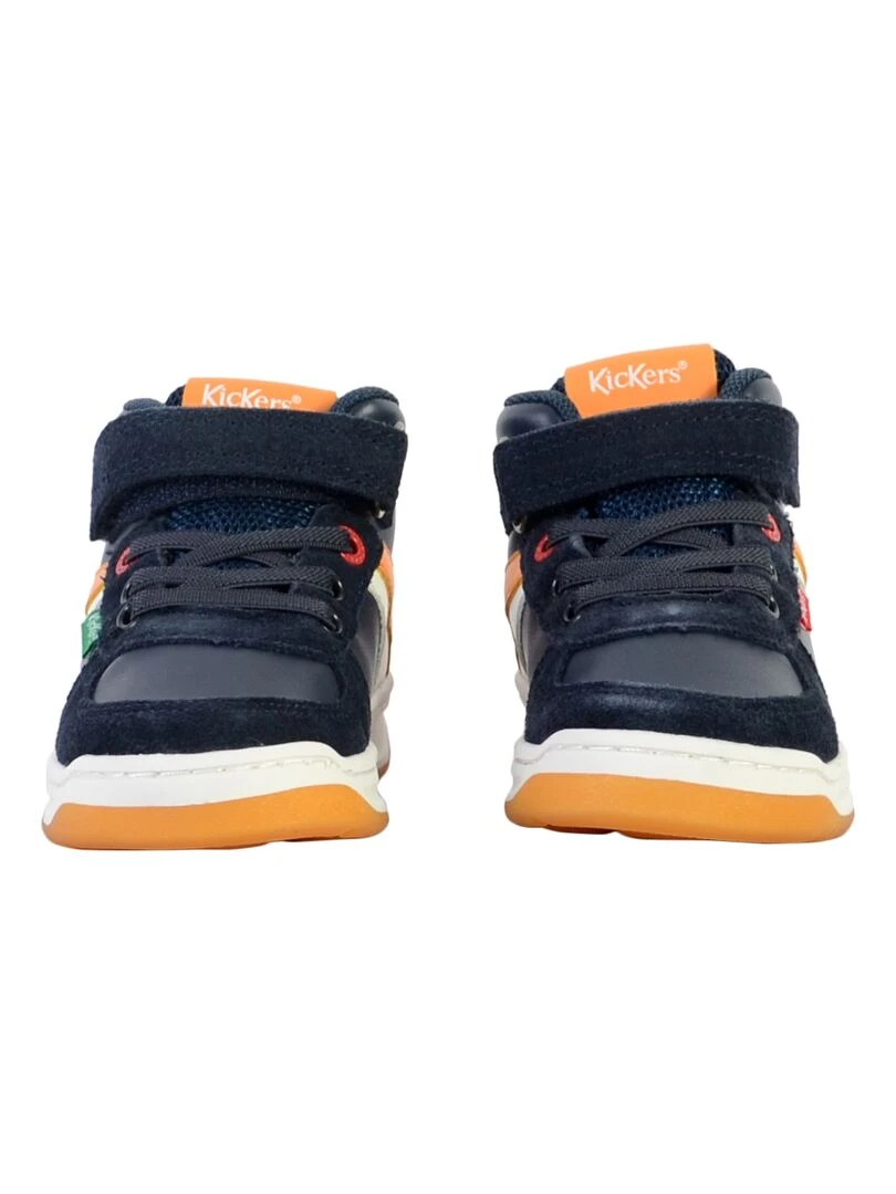 Basket Montante Cuir Junior Kickers Kickalien   Bleu Bleu marine Blanc