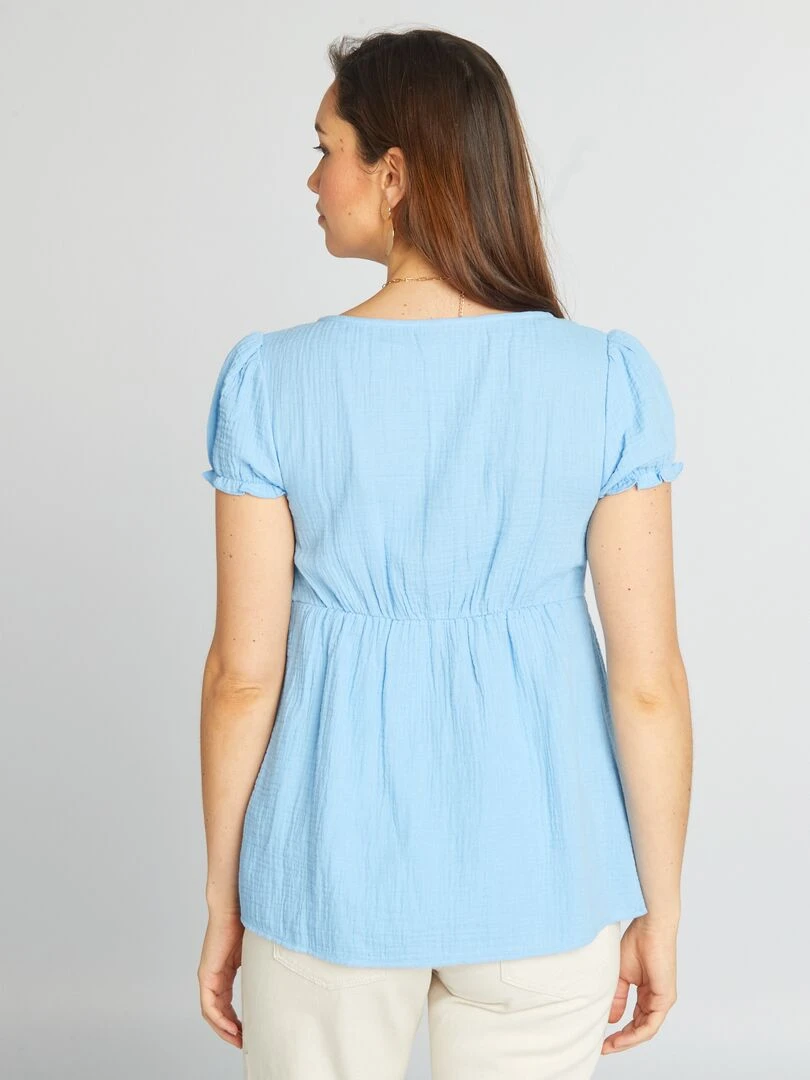 Robe de maternité façon chemisier en gaze de coton   Bleu
