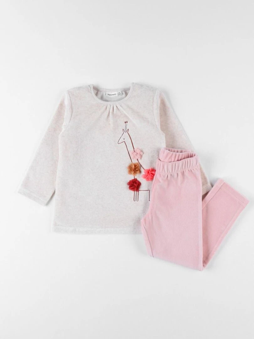 Pyjama 2 pièces en velours beige/rose poudré Noukie's Beige
