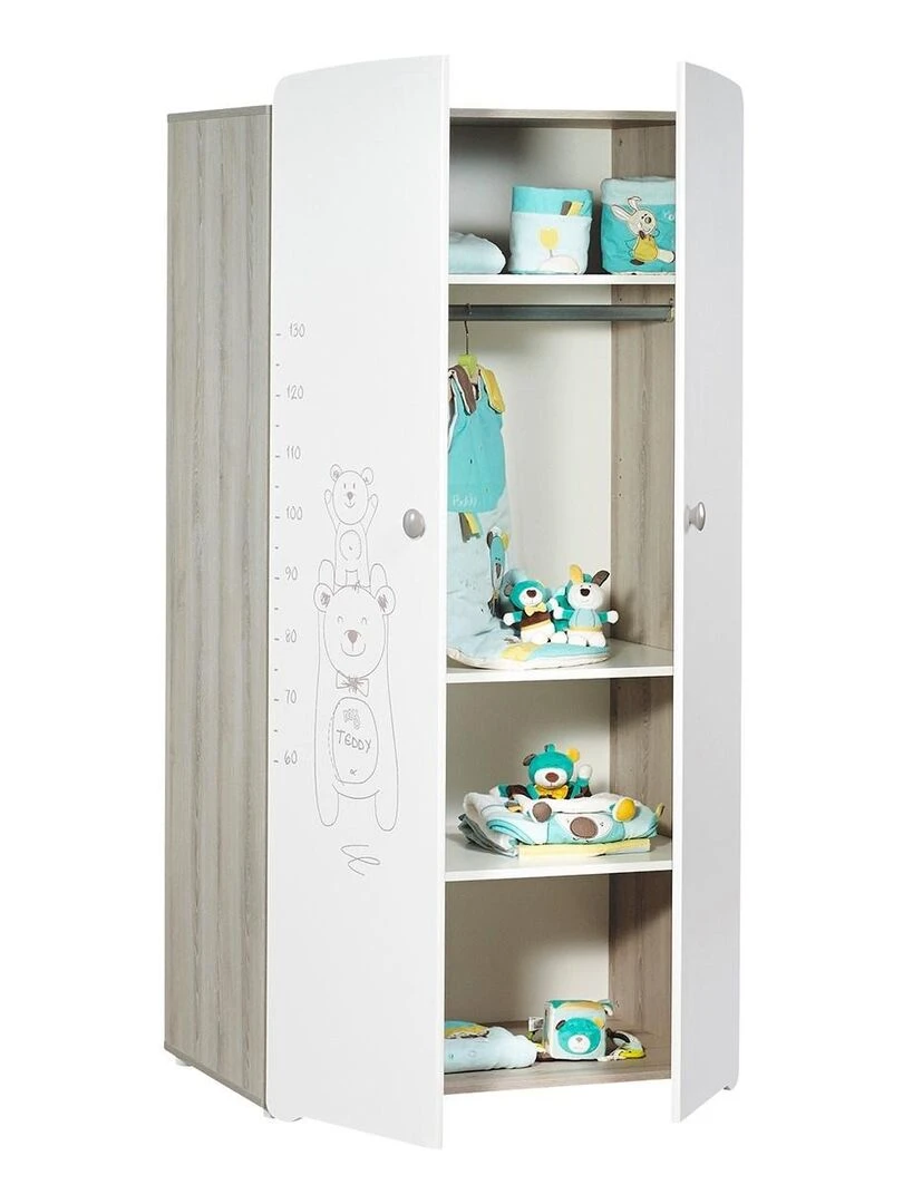 Armoire 2 portes bébé 175x85x56cm en Mélamine blanc BABYPRICE Blanc