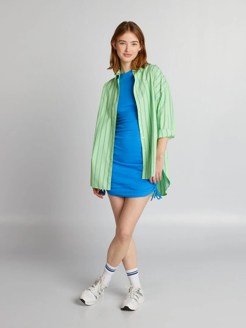 Robe côtelée avec cordons sur les côtés Bleu