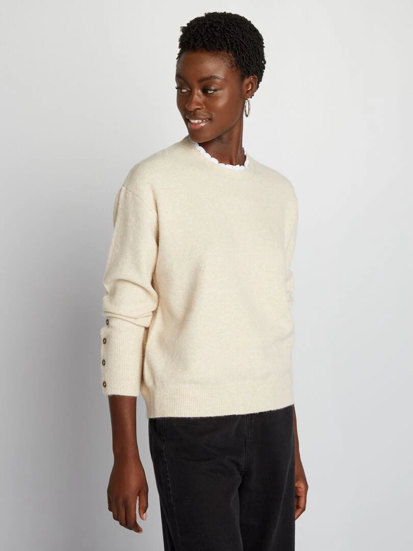 Pull en maille avec col brodé Beige