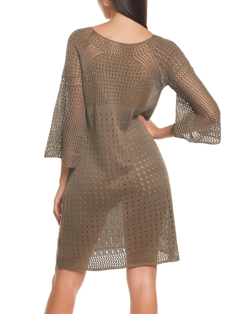 Robe de plage manches trois quarts crochet Kaki