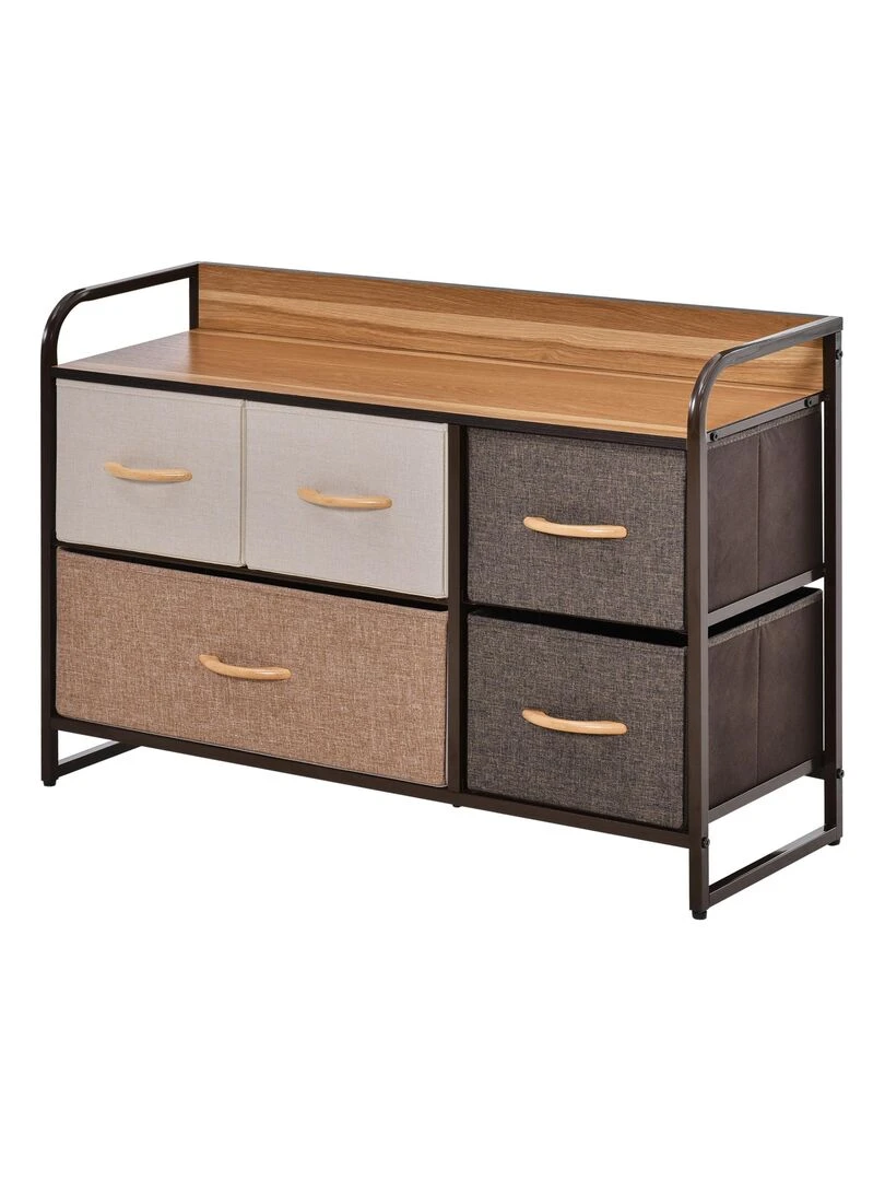 Commode meuble de rangement 5 tiroirs 87 5 x 29 x 58 cm Marron
