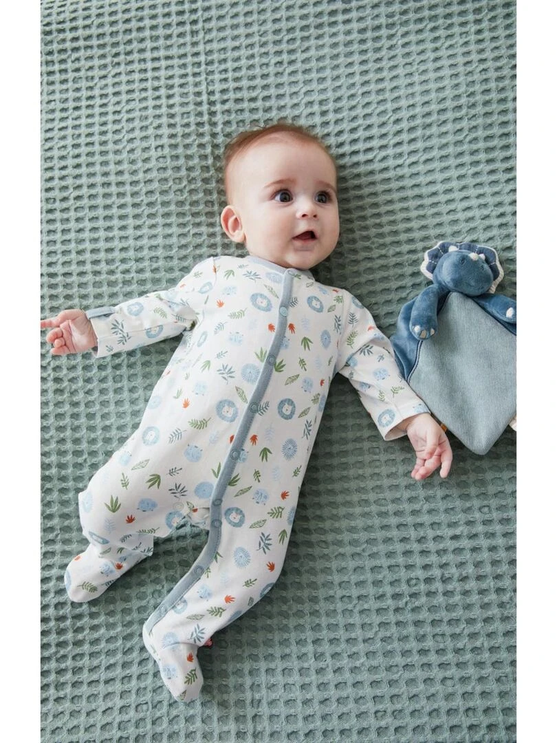 Pyjama 1 pièce imprimé animalier en jersey  écru/bleu clair   Noukie's   Bleu