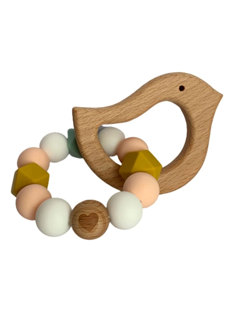 Hochet oiseau bois et silicone Rose pâle