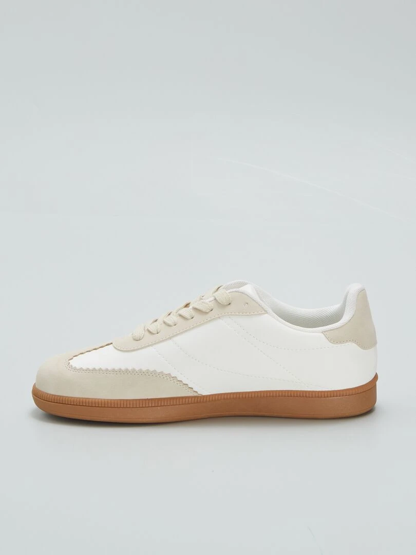 Baskets tennis bi matière   Blanc/marron