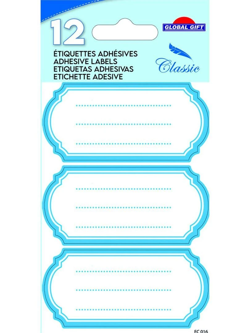 12 étiquettes adhésives scolaires Ovale Vintage Bleu N/A