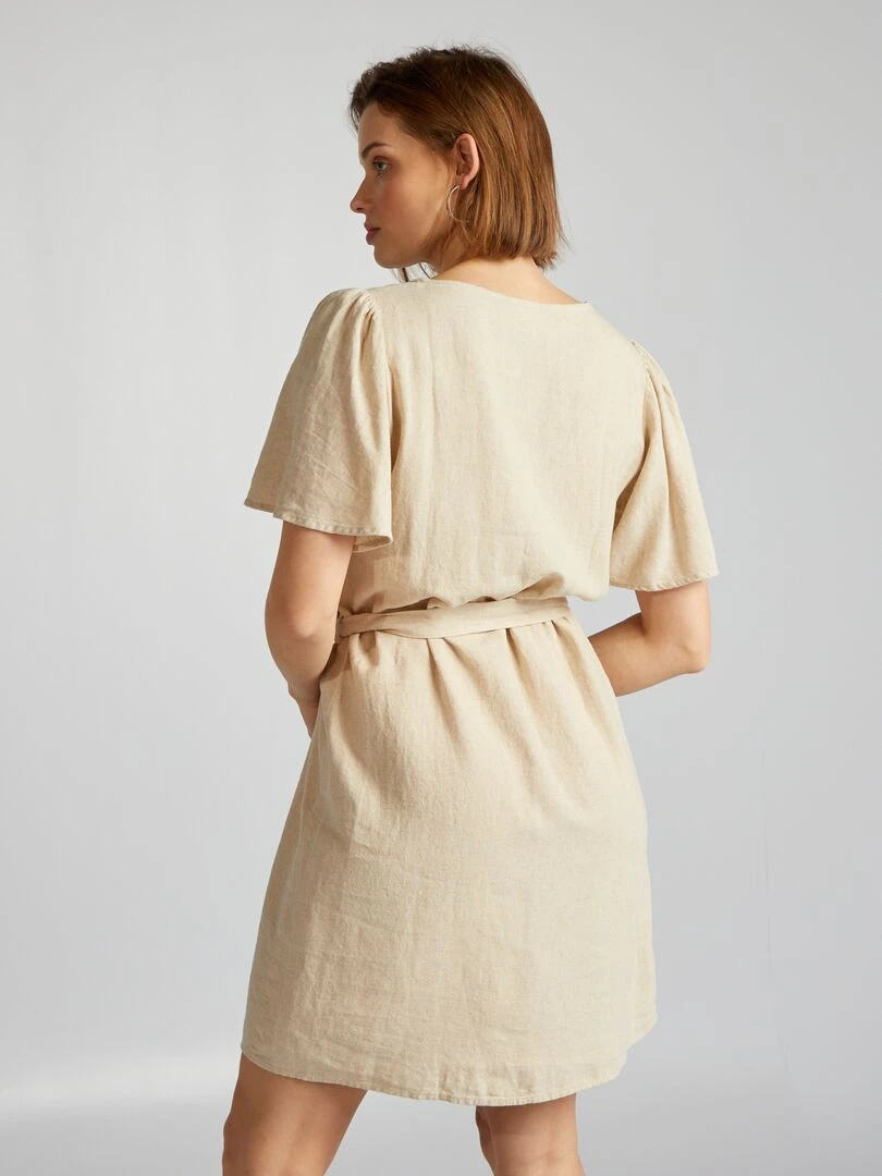 Robe ceinturée en lin 'JDY'   Beige